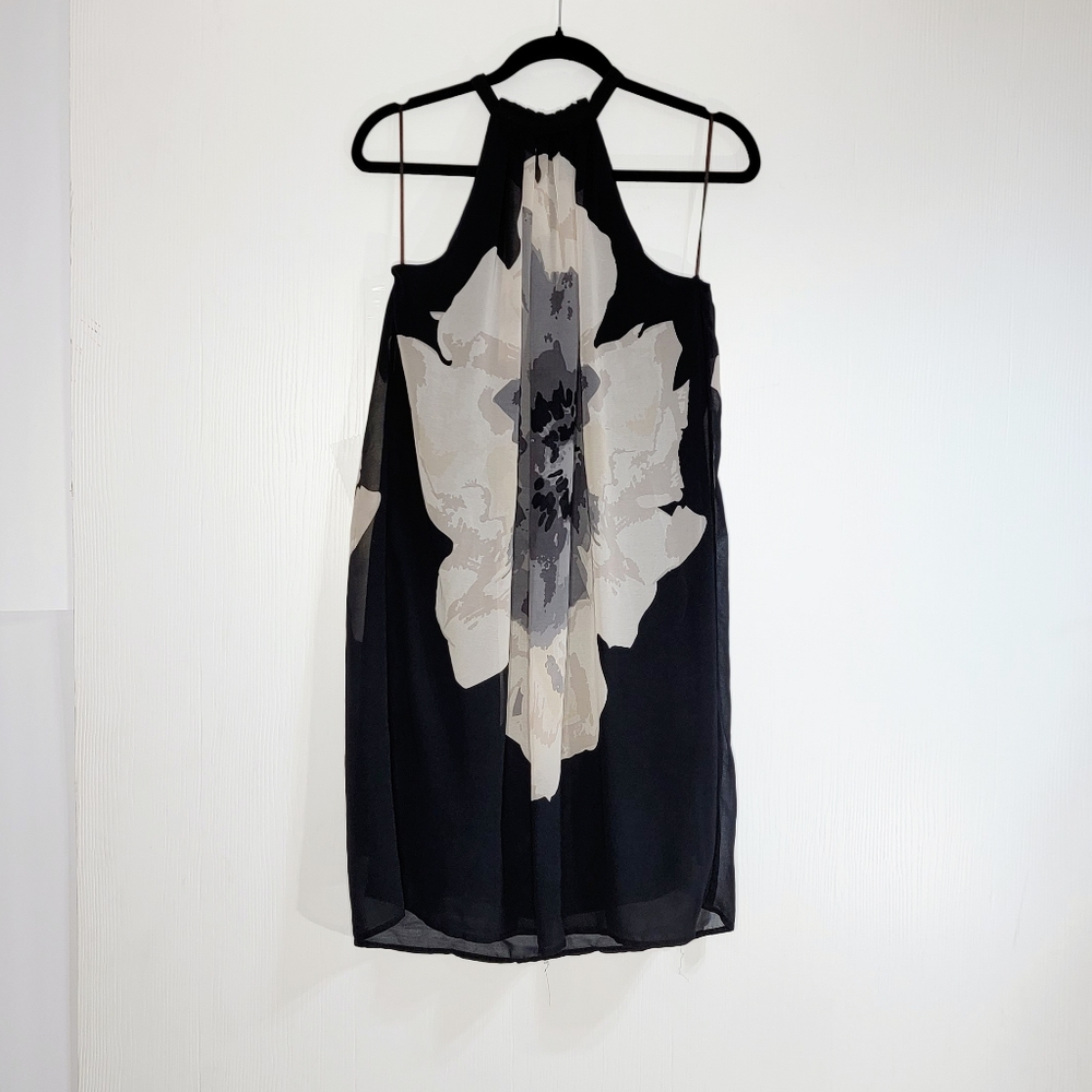 4/$20 Wilster Black and Gray Large Floral Print Halter Neck Mini Dress Small